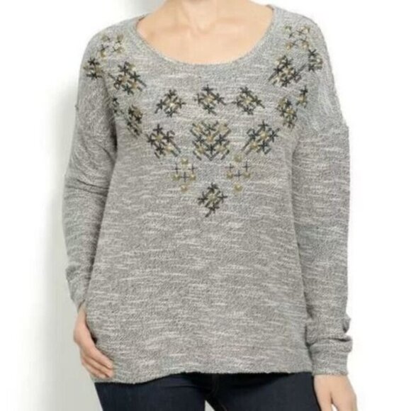 Lucky Brand Lucky Lotus‎ Sweater Embellished Studs Knit Women's Size L - Picture 1 of 10